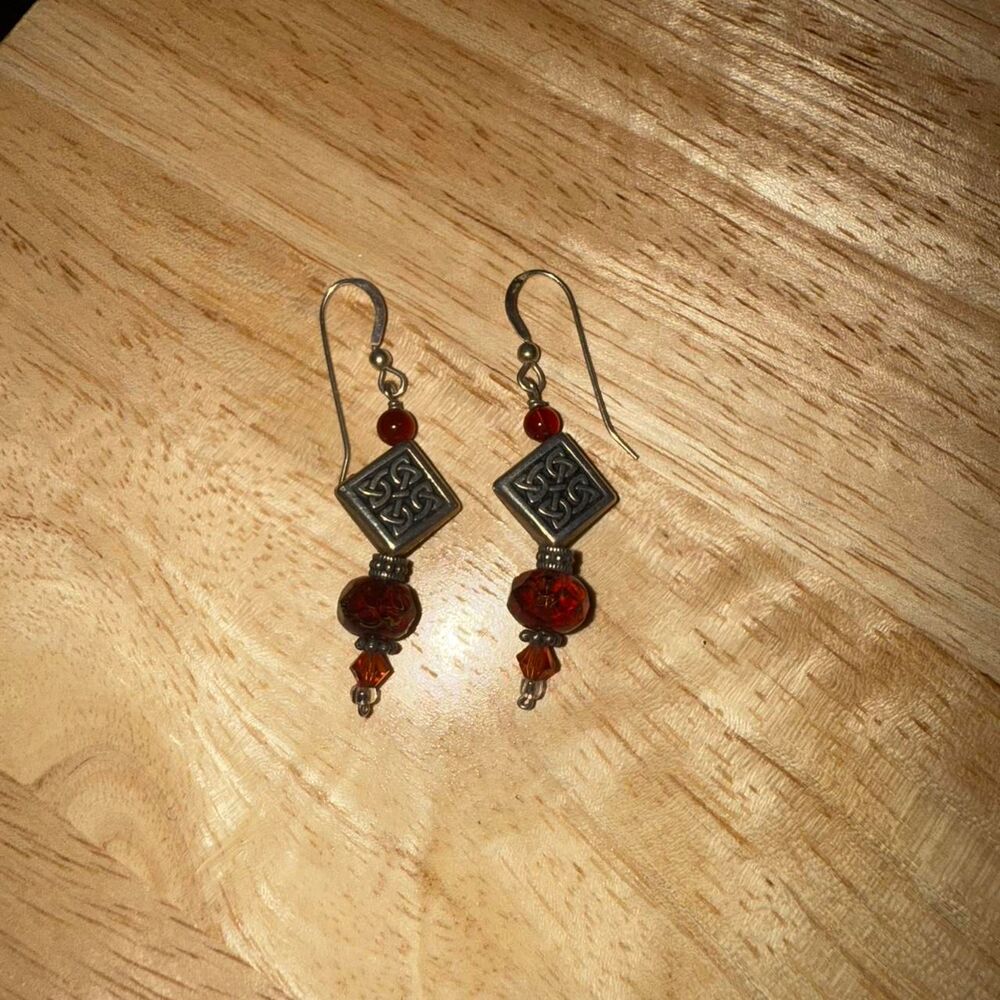 Vintage Red and Silver Dangling Earrings - Picture 3 of 3